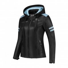 Kožená bunda na motorku RUSTY STITCHES Joyce Hooded V2 (černá/světle modrá) dámská