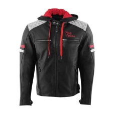 Kožená bunda na motorku RUSTY STITCHES Jari Hooded V2 (černá/bílá,červená)