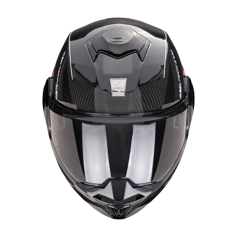 Překlopná přilba na motorku Scorpion EXO-TECH EVO CARBON CAD hologram černá/červená