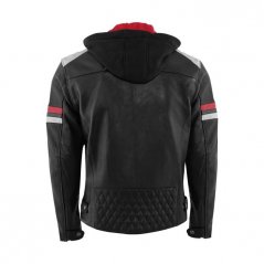 Kožená bunda na motorku RUSTY STITCHES Jari Hooded V2 (černá/bílá,červená)