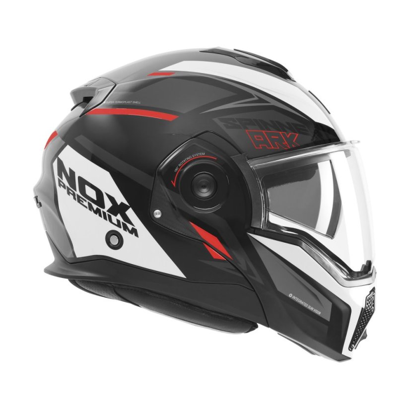 Překlopná přilba na motorku NOX PREMIUM SPINNER ARK (lesklá černá/červená/bílá)