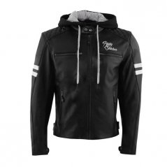 Kožená bunda na motorku RUSTY STITCHES Super Jari Hooded V2 (černá/bílá)
