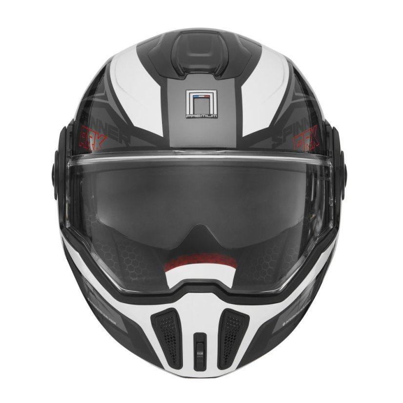 Překlopná přilba na motorku NOX PREMIUM SPINNER ARK (lesklá černá/červená/bílá)