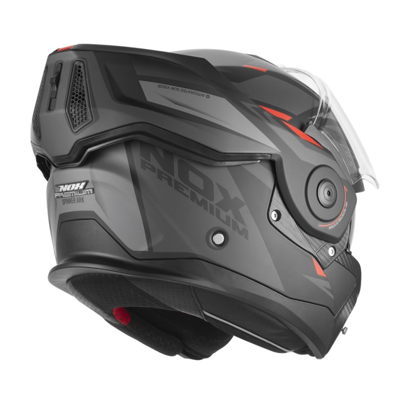 Překlopná přilba na motorku NOX PREMIUM SPINNER ARK (matná černá/červená)
