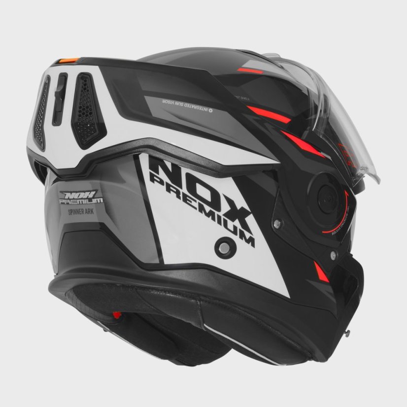 Překlopná přilba na motorku NOX PREMIUM SPINNER ARK (lesklá černá/červená/bílá)