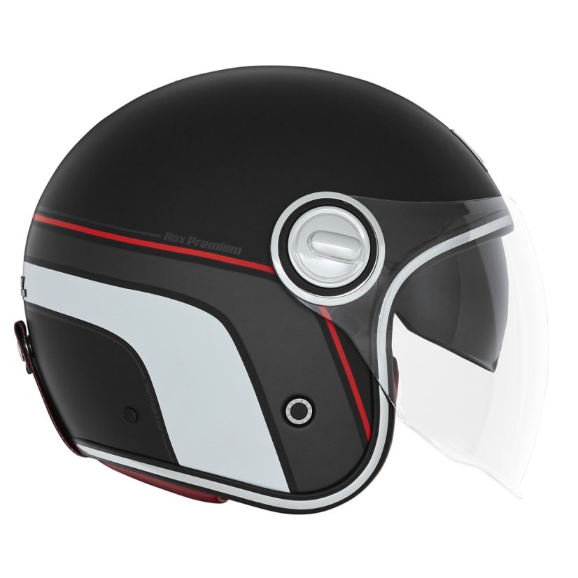 Moto retro přilba NOX PREMIUM Heritage (černá/bílá/červená) mat