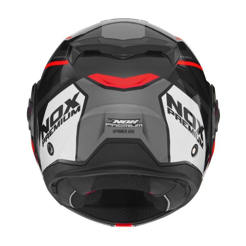 Překlopná přilba na motorku NOX PREMIUM SPINNER ARK (lesklá černá/červená/bílá)