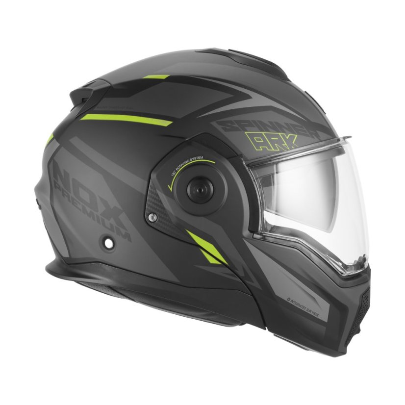 Překlopná přilba na motorku NOX PREMIUM SPINNER ARK (matná černá/žlutá fluo)