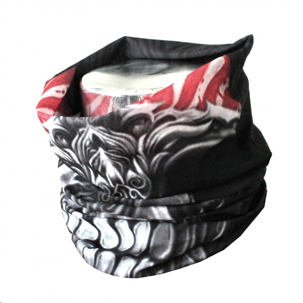 MHK  Multifunkční šátek/tunel lebka s červenými pruhy