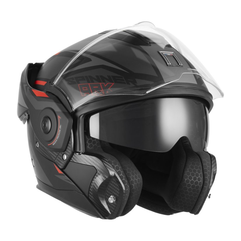 Překlopná přilba na motorku NOX PREMIUM SPINNER ARK (matná černá/červená)