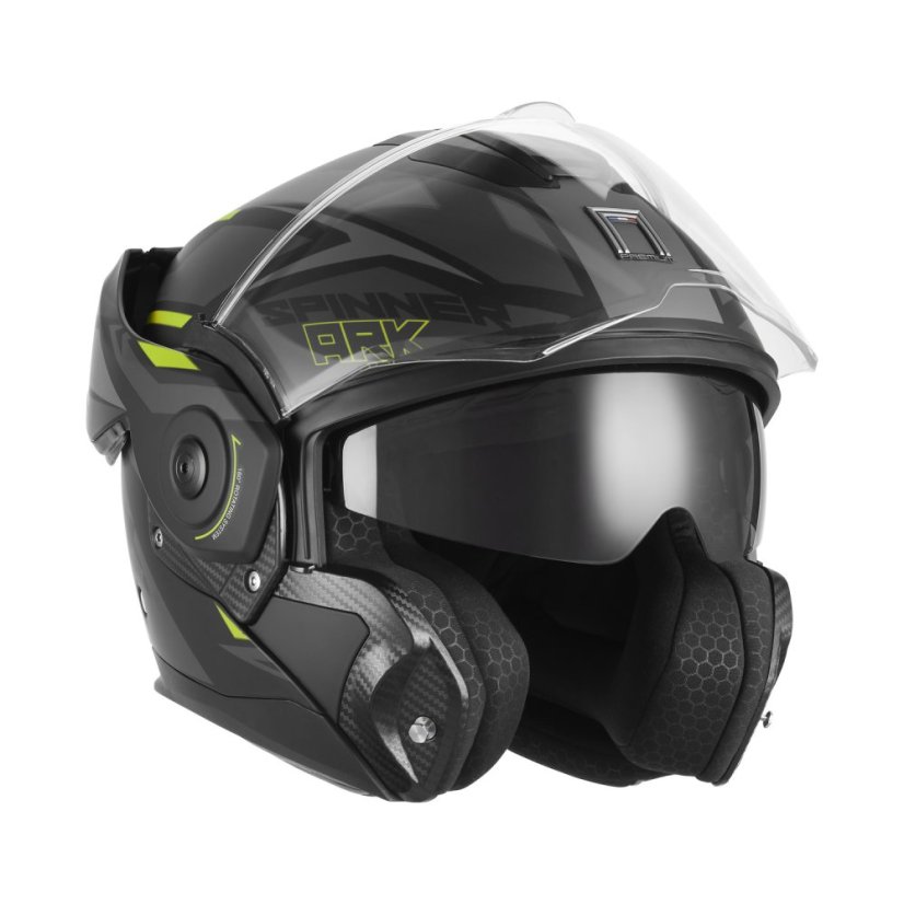 Překlopná přilba na motorku NOX PREMIUM SPINNER ARK (matná černá/žlutá fluo)