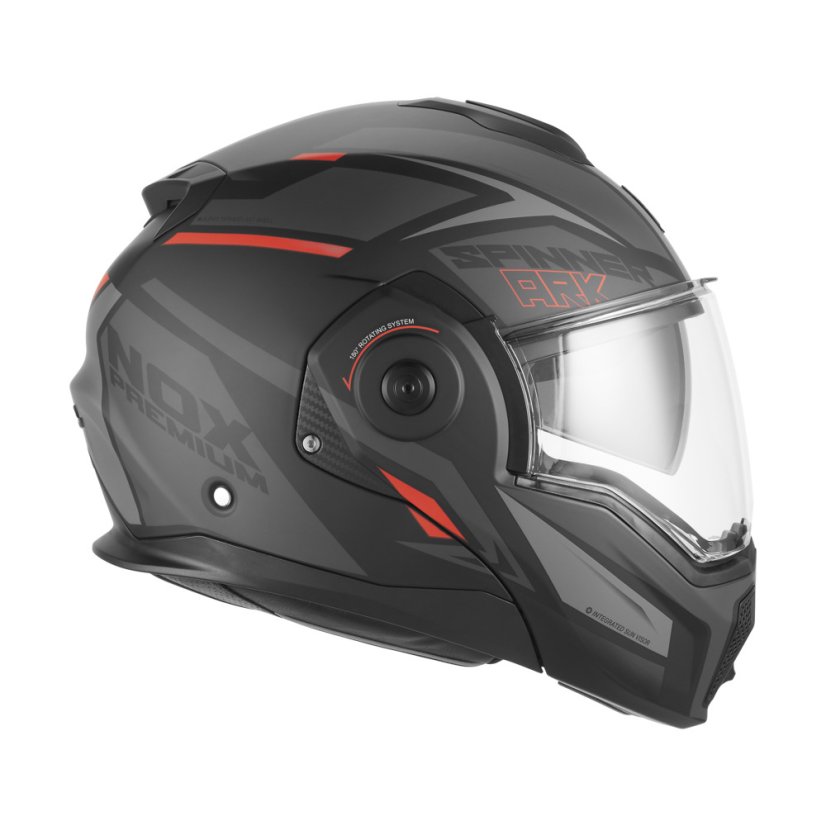Překlopná přilba na motorku NOX PREMIUM SPINNER ARK (matná černá/červená)