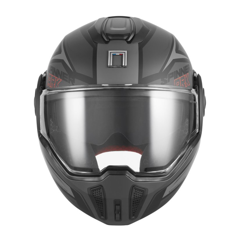 Překlopná přilba na motorku NOX PREMIUM SPINNER ARK (matná černá/červená)