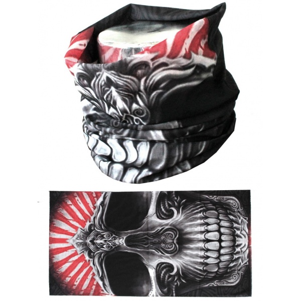 MHK  Multifunkční šátek/tunel lebka s červenými pruhy