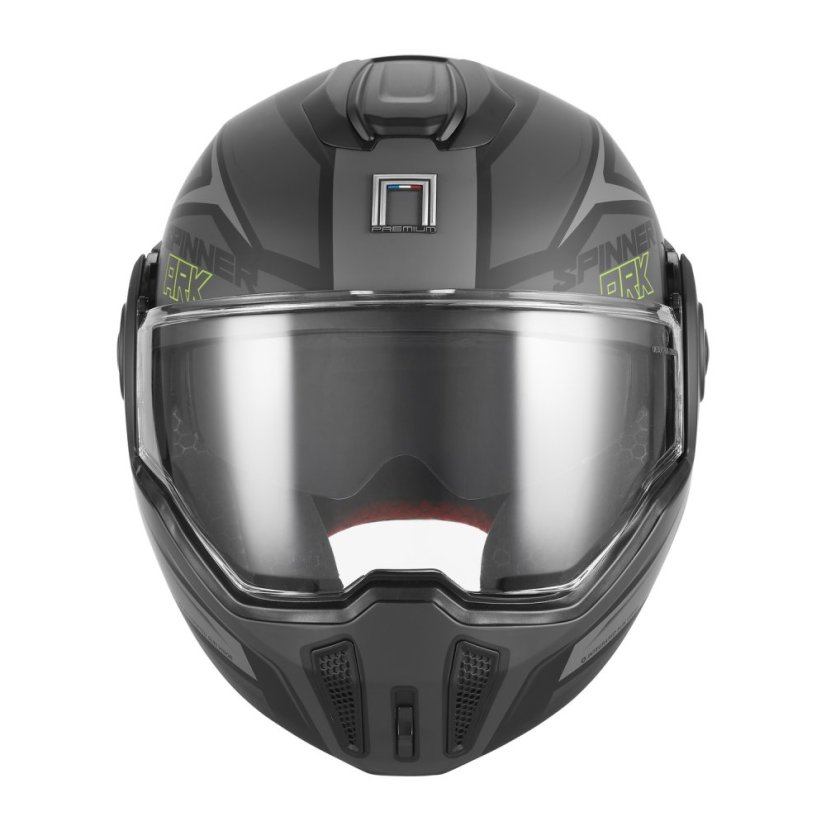 Překlopná přilba na motorku NOX PREMIUM SPINNER ARK (matná černá/žlutá fluo)